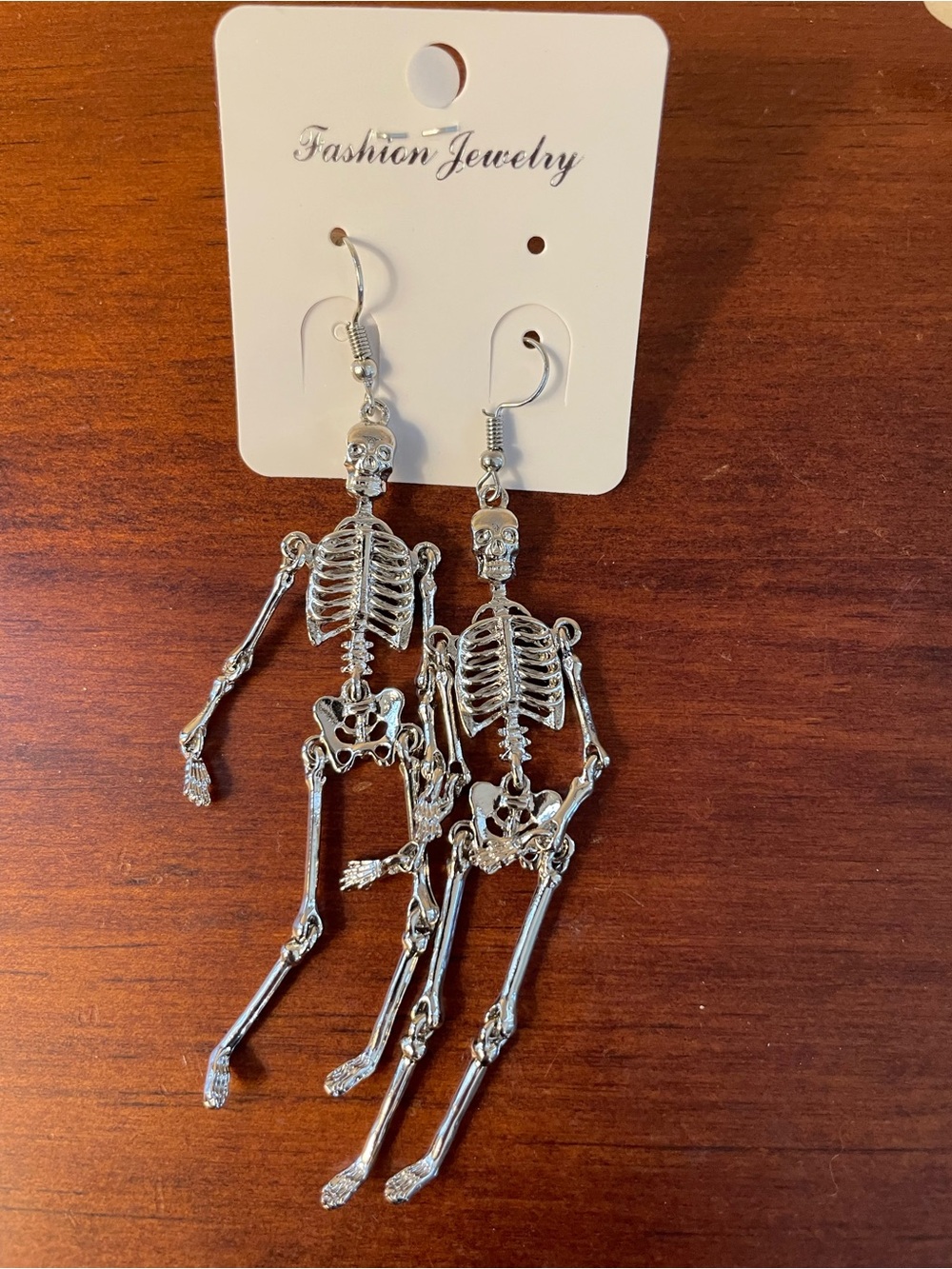 Bundle 3/$12. Fashion Jewelry Silver Skeleton Dangle Earrings 3 Plus Inches